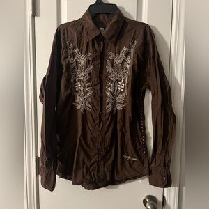 Brown Embroidered Men Shirt